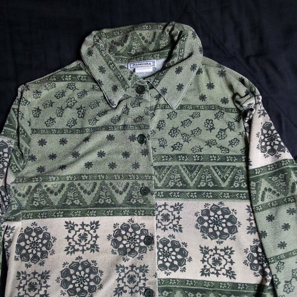 Vintage Pandora Floral Geometric Polyster Disco Shirt